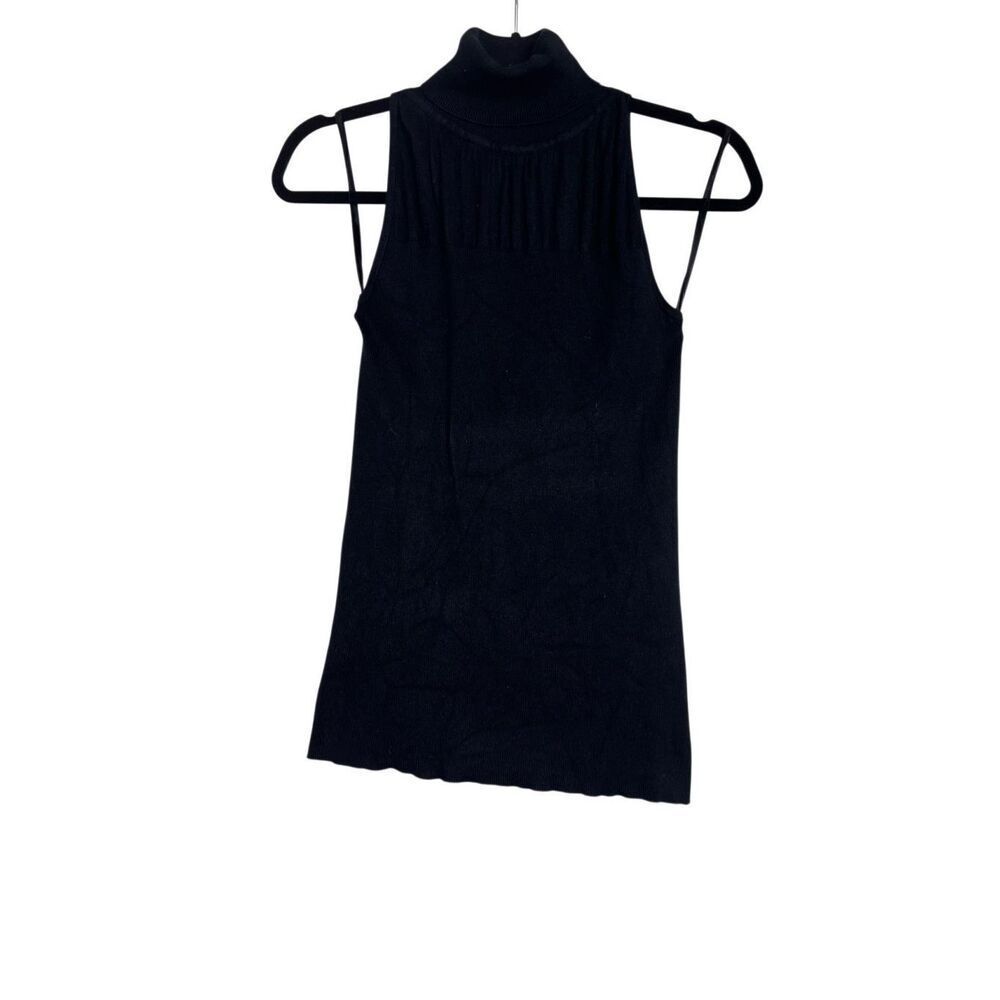White House Black Market Tank Top Womens Small Black Rib Silk Blend Turtle Neck